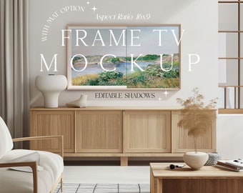 Mockup tv-frame, horizontaal mockup-frame, tv-lijst ingelijst, interieurmodel met een verhouding van 16 x 9