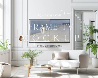Frame TV Art Mockup, Horizontal Mockup Frame, 16x9 Ratio Frame, Living Room Mockup