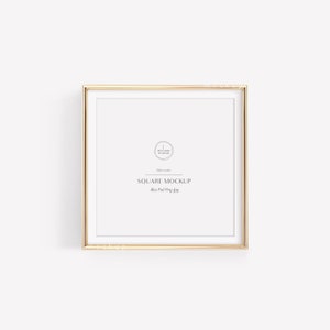 May include: A gold square frame mockup with the text "SQUARE MOCKUP" and the words "Mockup Studio" in a circle. The frame is on a white background.