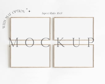 Rustic Frame Mockup, TV Mockup, Set of 4, Horizontal Mockup Frame, 16:9 Frame TV Art Mockup