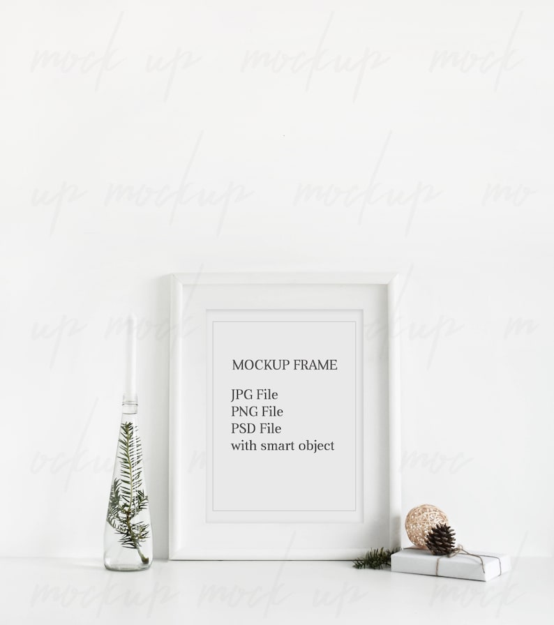 Christmas Frame Mockup, Product Mockup, Xmas Stock, Empty Frame, Frame Mock Up, White Frame Mockup, Poster Mockup, Christmas Mockup image 1