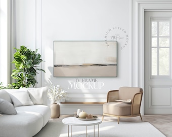 Frame TV Mockup, moderne interieur scène, horizontaal Mockup Frame, Frame TV Art Mockup