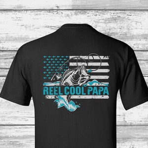 Camiseta Reel Cool Papa Black - Camiseta Fisherman Black (diseño verde azulado) -Camisa Papa