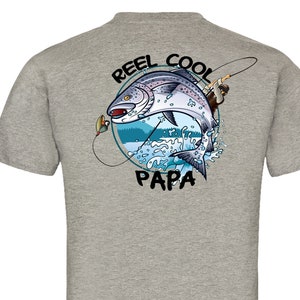 Reel Cool Dad Customizable T-Shirt -  Fisherman T-Shirt - Dad Shirt - Papa Shirt - Fathers Day Front and Back Printed Tee