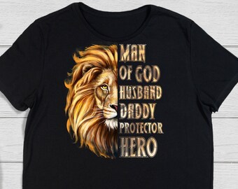 Hombre de Dios Esposo Papá Protector Camiseta Héroe - Regalo papá - Camiseta del Día del Padre - Camiseta marido-