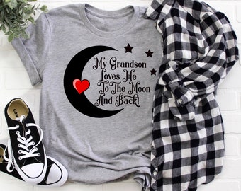 Mi nieto* nieta*hijo*hija me ama a la luna y la camiseta trasera - camiseta de los abuelos - A la luna y la camiseta de la espalda