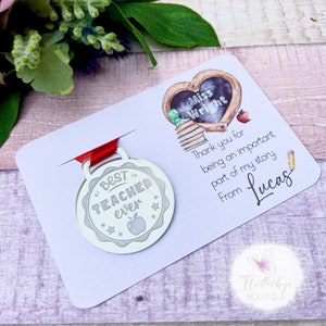 Best Teacher Medal, appreciation gift,  personalised keepsake, Silver Mirror commemorative gift, school leaver