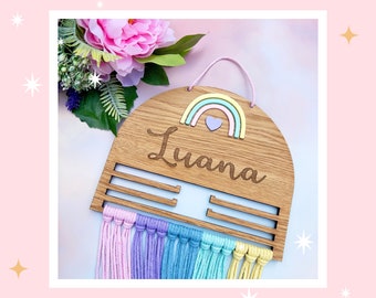 Cute Rainbow Wooden Mecrame Bow Holder to organise your collection of hair clips