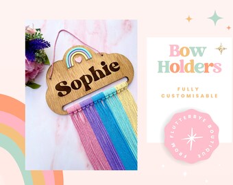 Wooden Mecrame Rainbow Bow Holder to organise your collection of hair clips