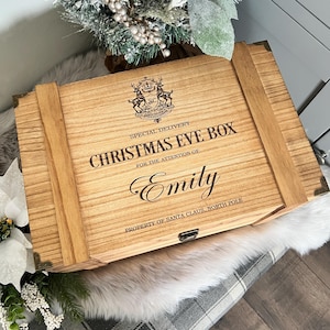 Lyxig julaftonslåda, graverad personlig träskattkista, traditionella julklappar