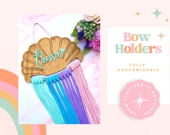 Wooden Mecrame Mermaid Shell Bow Holder to organise your collection of hair clips
