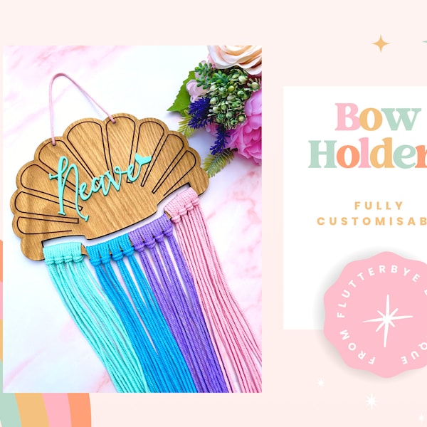 Wooden Mecrame Mermaid Shell Bow Holder to organise your collection of hair clips