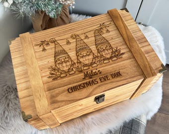 Luxury Christmas Eve Box, engraved personalised wooden treasure chest