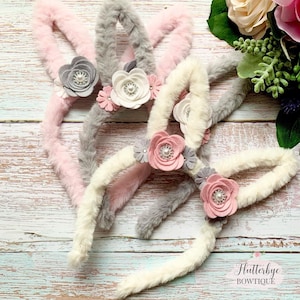 Bunny Ear Headband bow, Fluffy Ears, Easter gift