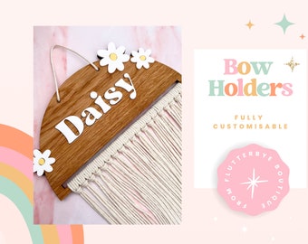Wooden Mecrame Daisy Bow Holder to organise your collection of hair clips