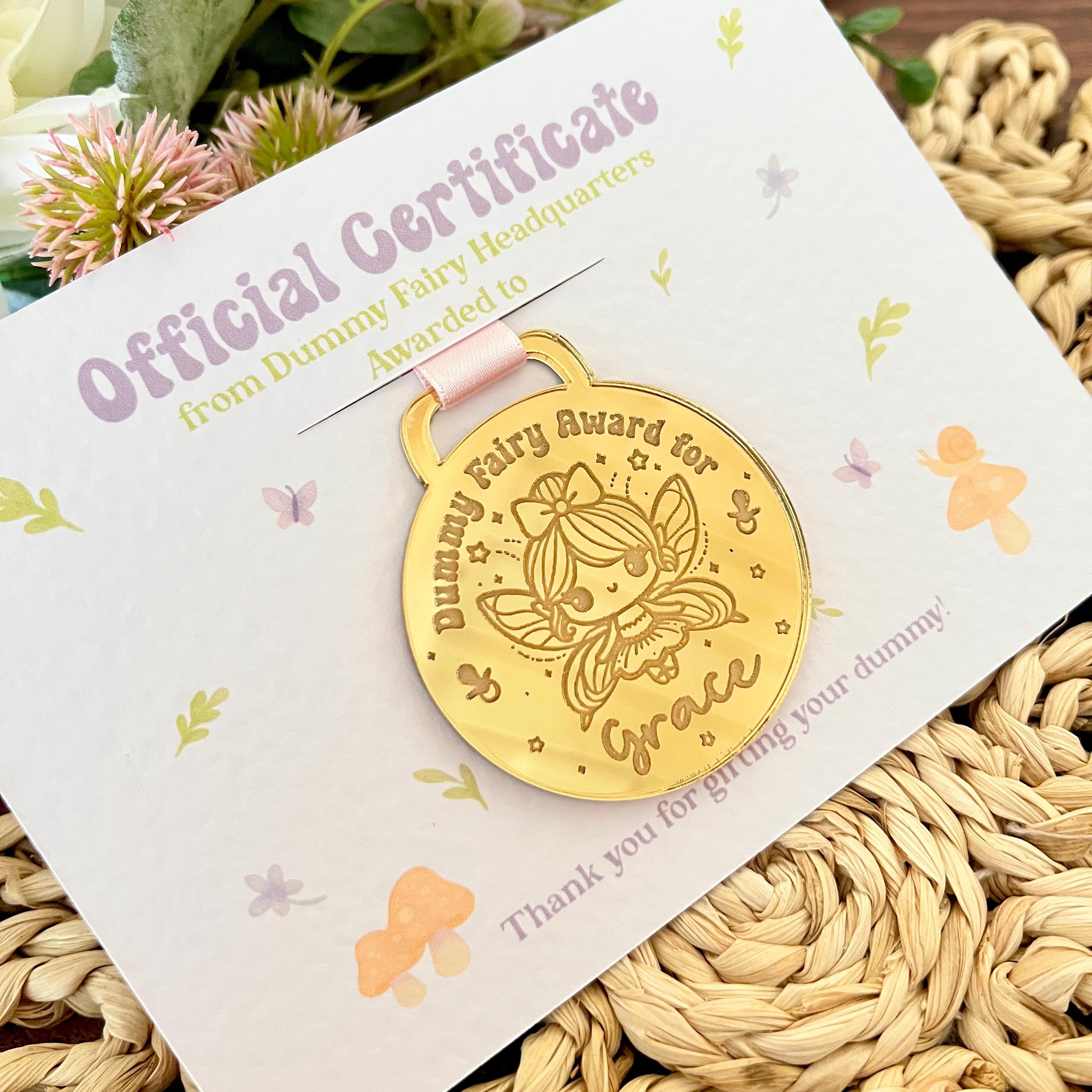 Dummy Fairy Medal, Girls and boys pacifier gift, keepsake item, reward