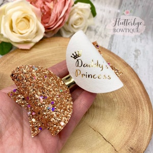 Daddy&#39;s Princess Hair Bow, Gold glitter hair bow, Daddy&#39;s Girl Bow, Glitter Hair Bows