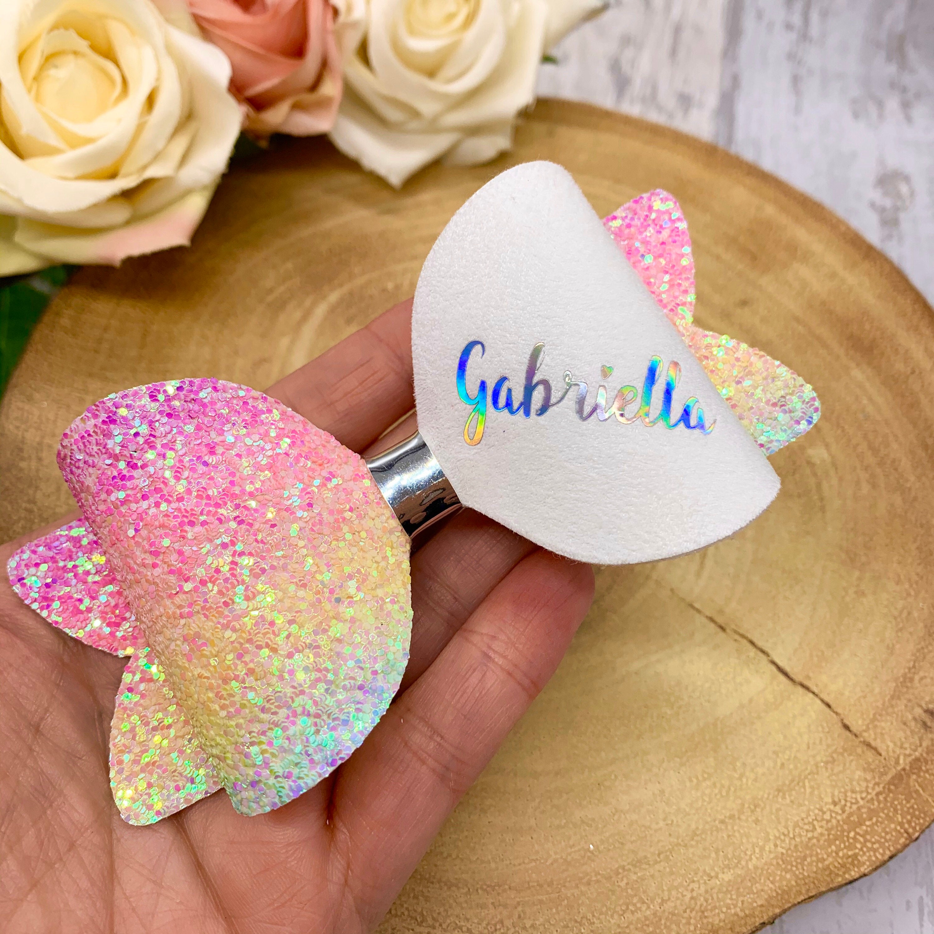 Rainbow Personalised Bow, toddler hair bow, personalised hair clip, g…