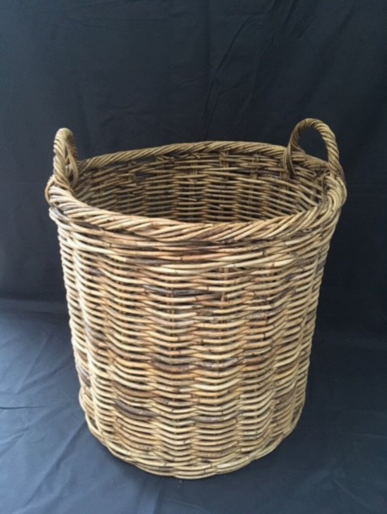 Large Round Handmade Strong Thick Cane Wicker Log Basket Etsy