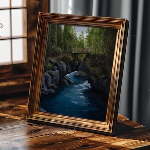 Bridge and River Painting, Forest Artwork Alaska Fine Art Print