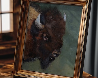 Bison Moody Oil Painting Wall Decor Fine Art Print