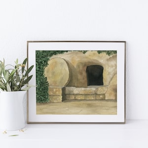 Ostergrab Aquarell - Ostern Kunst - Ostern Wand dekor - Leeres Grab Kunst - Er ist auferstanden