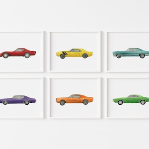 Classic Car Painting | Set of 6 | Car Watercolor | Nursery Room Decor | Car Art Print | Kids Wall Art | Vehicle Prints | Nursery Car Prints