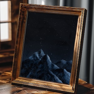 Starry Night Painting, Moody Mountain Dark Alaska Art Print