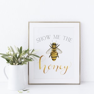 Show me the Honey Bee Watercolor Art Print - Honey bee Art - Bumblebee Watercolor wall decor - Bee Painting