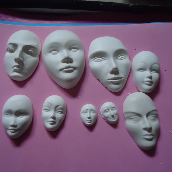 visages tailles et formes diverses en platre resine a decorer vernir parfumer ect
