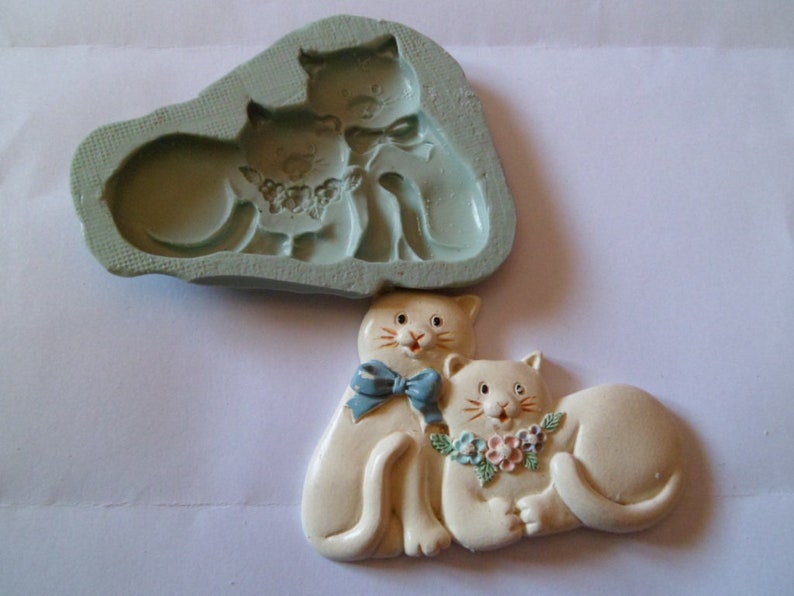 silicone mold fimo wepam plaster cats in love couple