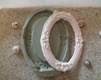 Silicone mold oval photo frame with flowers gm for fimo wepam clay