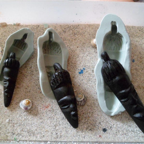 moules silicone  masques  africains 3 tailles pour fimo  wepam