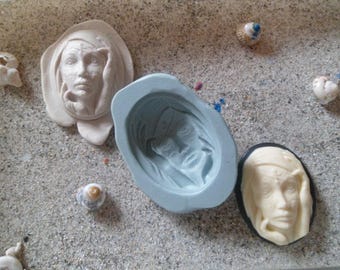 silicone mold cameo gothic woman with tattooed face for fimo wepam clay