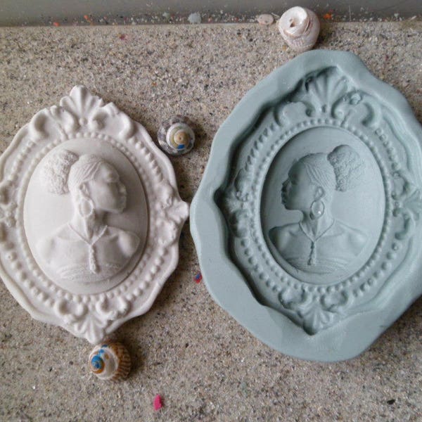silicone mold medallion african woman for fimo wepam clay