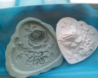 moule silicone coeur rose et fleur  gm  pour fimo  argile wepam