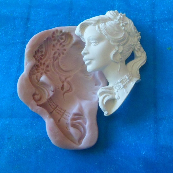 old style woman silicone mold with flowers for fimo wepam