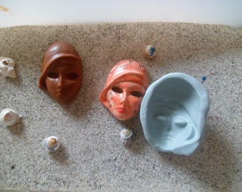 Venetian style 1930s silicone mask mold for Wepam, Fimo, plaster, and clay.