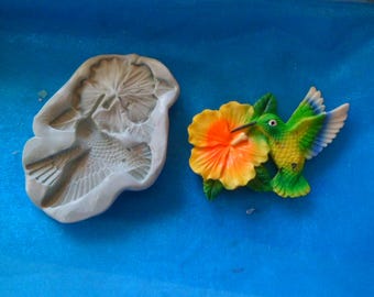 hummingbird silicone mold on exotic flower for fimo wepam