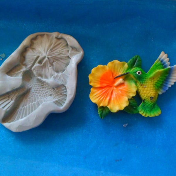 moule silicone colibri sur fleur exotique pour fimo wepam