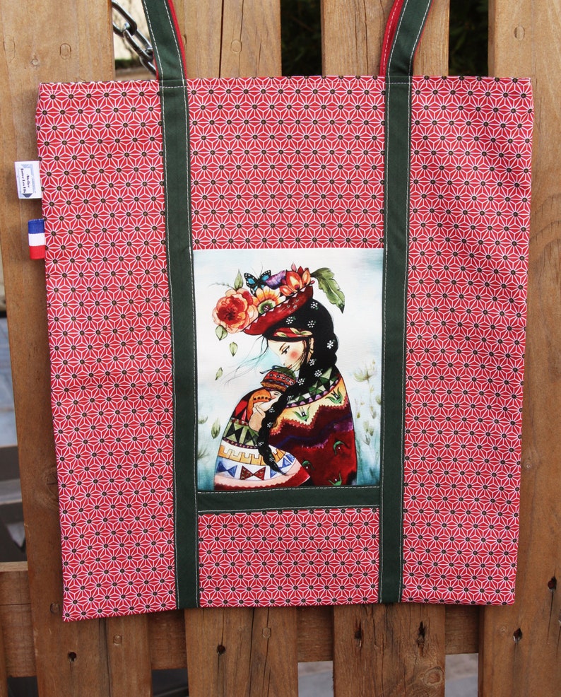 Totebag reversible red tones cotton and cotton coated