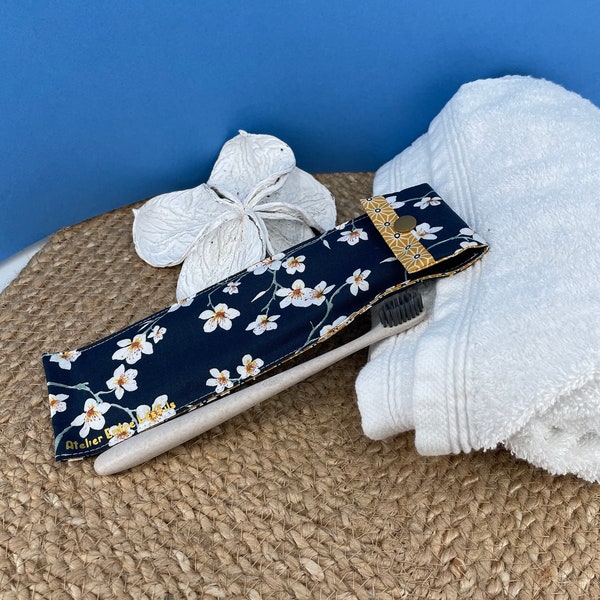 Waterproof cotton and coated cotton toothbrush pouch, midnight blue