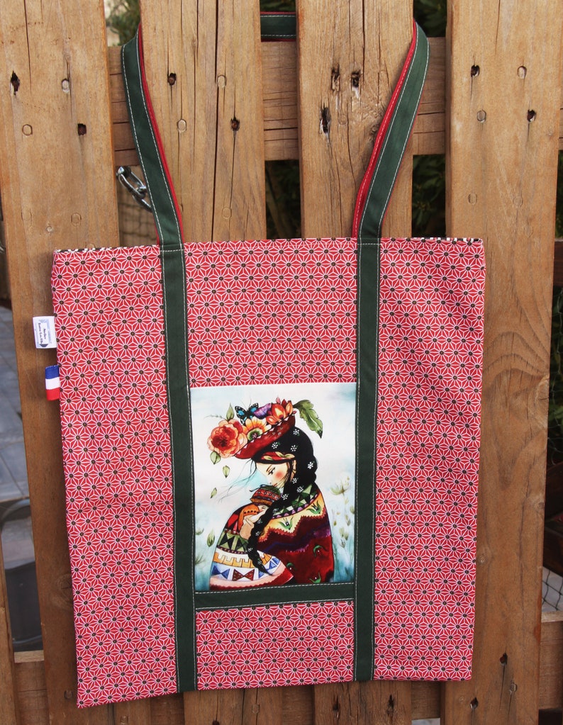 Totebag reversible red tones cotton and cotton coated