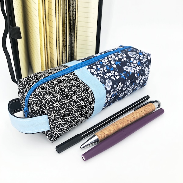 Trousse d'école pochette stylos feutres pinceaux bleu marine et noir sakura