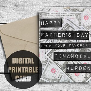 Carte de fête des pères amusante de votre fille, imprimable, heureuse fête des pères de votre fardeau financier préféré, beau-père, téléchargement numérique immédiat