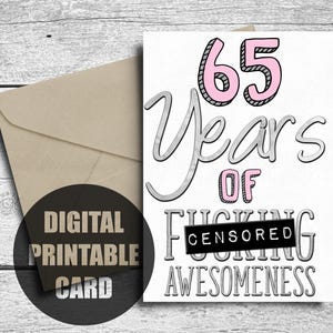 Tarjeta de 65 cumpleaños para ella, imprimible, 65 años de genialidad, divertido 65 aniversario de bodas, regalo de 65 cumpleaños para mamá, hermana, amiga