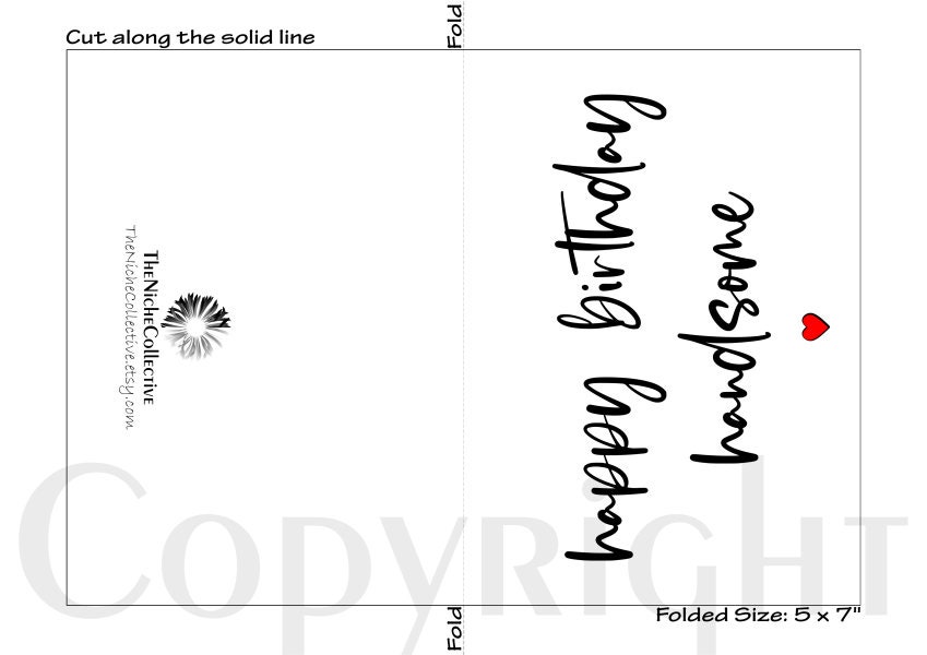 Birthday Card for Him, Printable, Happy Birthday Handsome Card ...