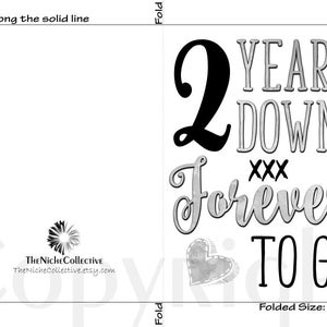 2nd Wedding Anniversary Card, Printable, For Husband, 2 Year Anniversary Card For Boyfriend, Happy Two Years Together, Down, Forever To Go image 2