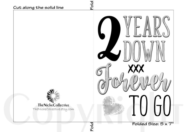 2nd Wedding Anniversary Card, Printable, For Husband, 2 Year Anniversary Card For Boyfriend, Happy Two Years Together, Down, Forever To Go image 2