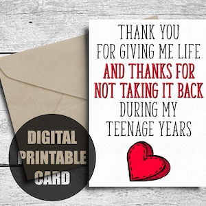 Tarjeta del Día de la Madre, imprimible, divertida tarjeta de cumpleaños para mamá, de mi hija, feliz cumpleaños, mamá, gracias por darme la vida, descarga digital
